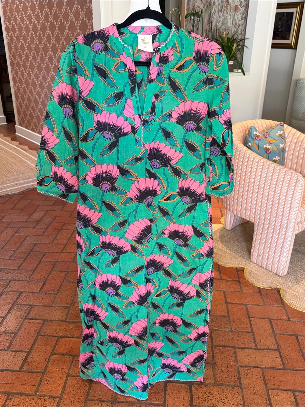 Nimo With Love - Women’s Green & Pink Floral Swim Maxi Coverup Dress - Size: S